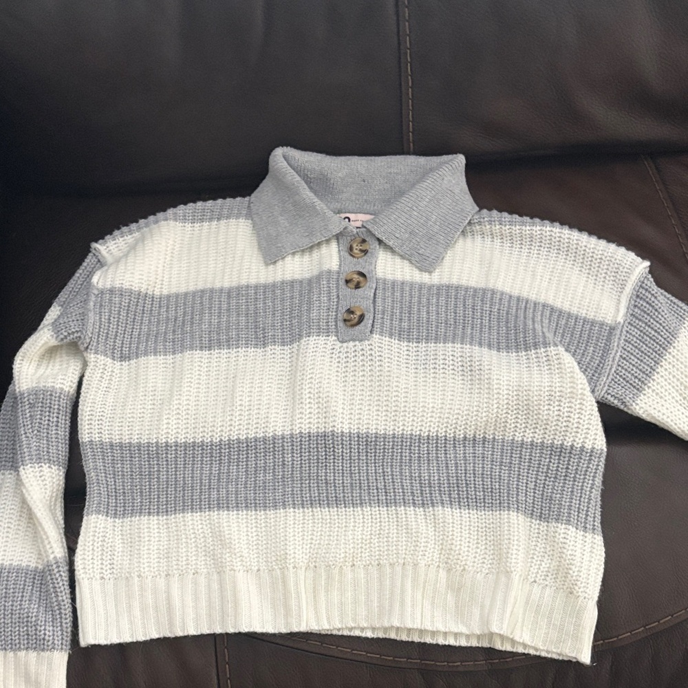 Gray and White Striped Women's Sweater
